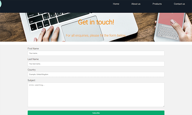 Image of contact page